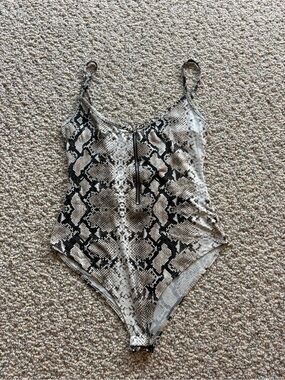 Snake Print Beige & Black One-Piece Bodysuit